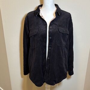 Reversible Black Corduroy Button-Front Shacket